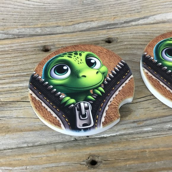 Dinosaur Baby Peek-a-Boo Zipper Car Coasters Set of 2 - Picture 3 of 6